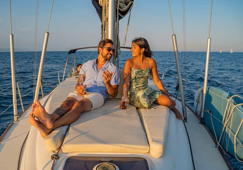 Barcelona: Sailing boat ride with sunset, wine and snacks - A Relaxing Sunset Sail in Barcelona
