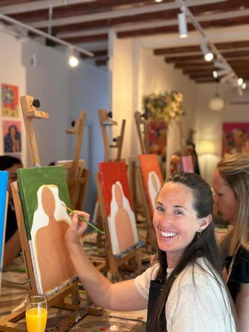 Barcelona: Vino, Pintura, Música y Diversión! Sip & Paint - Entering the Studio: A Creative Hub in Gràcia