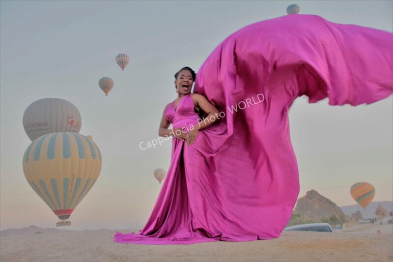 Cappadocia Photoshoot with Flying Dress - The Magic of Sunset or Balloon Takeoff: Customized Photos