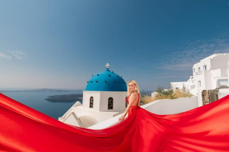 Flying dress Photoshoot in Santorini with Hotel Pickup - Who Will Love This?