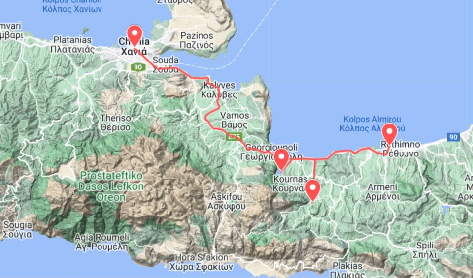 From Elounda: Chania - Rethymno - Argiroupolis - Kournas - Argyroupolis Ancient Village