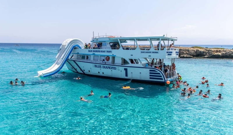 FROM LATCHI: Blue Lagoon Akamas Cruise - large water slide - Key points / Takeaways