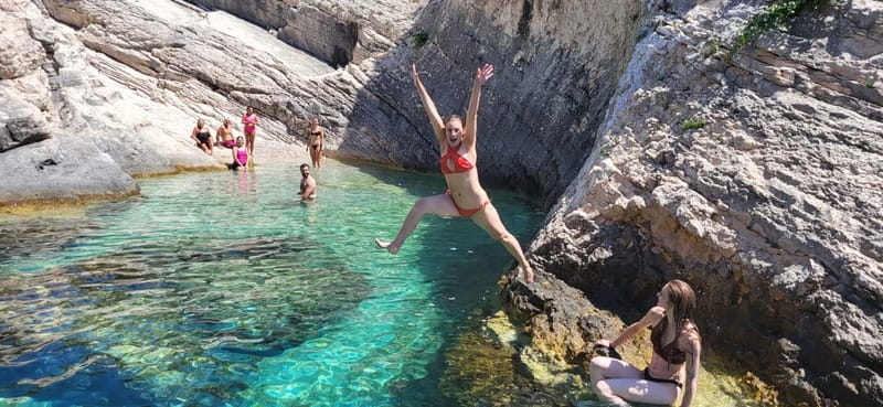 From Split: Blue Cave, Hvar, Mamma Mia, 5 Islands boat Tour - WWII Bunkers and Stiniva Cove: History meets natural beauty