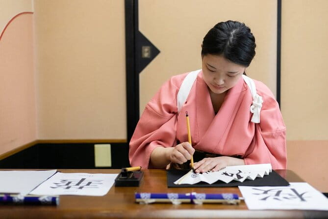 Learning Zen of Japanese Calligraphy in Kimono Near Osaka Castle - Embracing the Zen Mindset