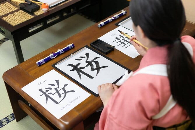 Learning Zen of Japanese Calligraphy in Kimono Near Osaka Castle - Personalized Instruction and Guidance