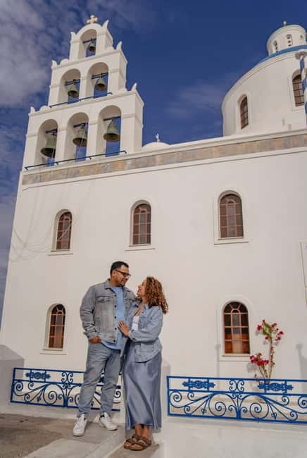 Oia: Couple Photoshoot Seprate Entrance to Blue Dome - The Sum Up