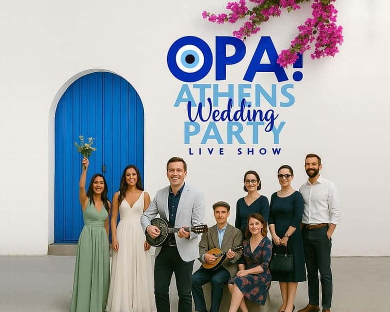OPA! Athens Wedding Party - Live Show FOOD & DRINKS - Entering the Festive Courtyard: What the Experience Looks Like