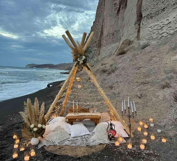 Santorini: Vlychada Beach Boho Proposal with Wooden Tent - Key Points / Takeaways